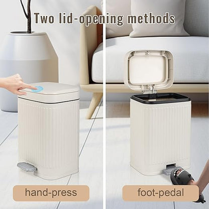 rejomiik Small Bathroom Trash Can with Lid 2.1 Gallon Soft Close Step Slim Garbage Can Waste Bin for Office, Bedroom, Kitchen, Cream