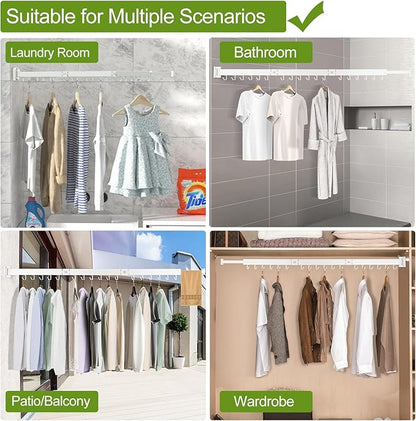 Kelisiting Foldable Clothes Drying Rack, 2 Fold Laundry Drying Rack Wall Mount, [No Drilling] Folding & Durable Space Saver for Laundry, Balcony, Bathroom, Patio, Dormitory, Apartment-White