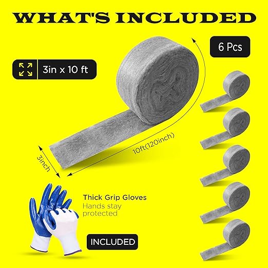 Wool Assortment for Cleaning – 0000 Grade Fine to Coarse Steel Wool Pads & Rolls, Multiple Pack Sizes and Length Options (3" x 10ft (6 Pack))