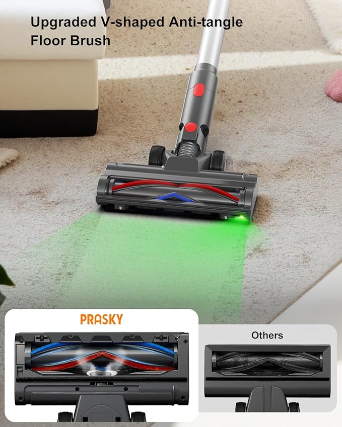 Cordless Vacuum Cleaner, Stick Vacuum Rechargeable, 550W 45KPA Powerful Suction Lightweight Vacuum Cleaners for Home, Anti-Tangle, Self Standing for Pet Hair Hardwood Floor Carpet - Sliver