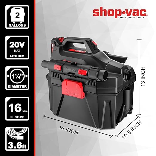 Shop-Vac 5430022 Cordless 2-in-1 Wet/Dry Vac and Blower, 1.5 Inch Diameter x 5 Foot Hose, Includes 20V Rechargeable Battery, Lightweight Design