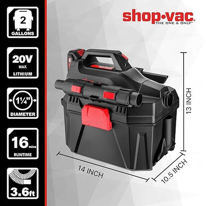 Shop-Vac 5430022 Cordless 2-in-1 Wet/Dry Vac and Blower, 1.5 Inch Diameter x 5 Foot Hose, Includes 20V Rechargeable Battery, Lightweight Design
