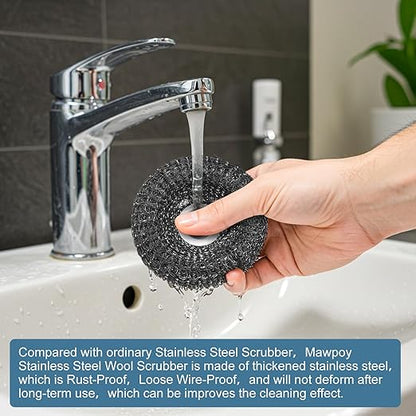 Steel Wool Scrubber with 2 Replacement Pads,Dish Scouring Pads for Cleaning Cast Iron, Dishes, Kitchen Pots, Pans, Grills, Stoves, Sink & More