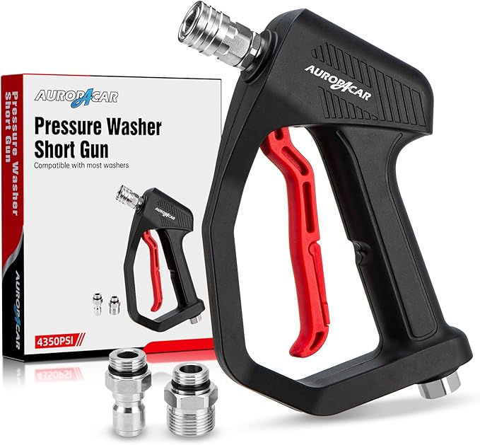 AURORA CAR 4350 PSI Short Pressure Washer Gun, 1/4” Quick Connector High Pressure Washer Gun with 3/8" Male Plug and M22-14 Fitting, Power Washer Gun Compatible with Foam Cannon, Car Wash Foam Gun