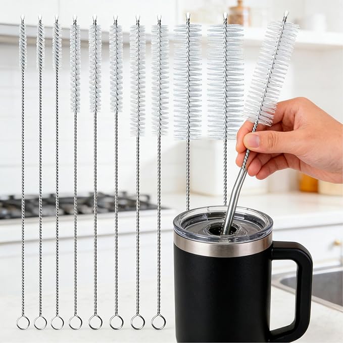 Straw Cleaner Brush, Reusable Metal Handles Straw Cleaning Brush Extra Long for Stanley Mug 40, 30, 20 oz, 10mm 15mm Wide for Sippy Cup, Water Bottle and Tubes Pipe