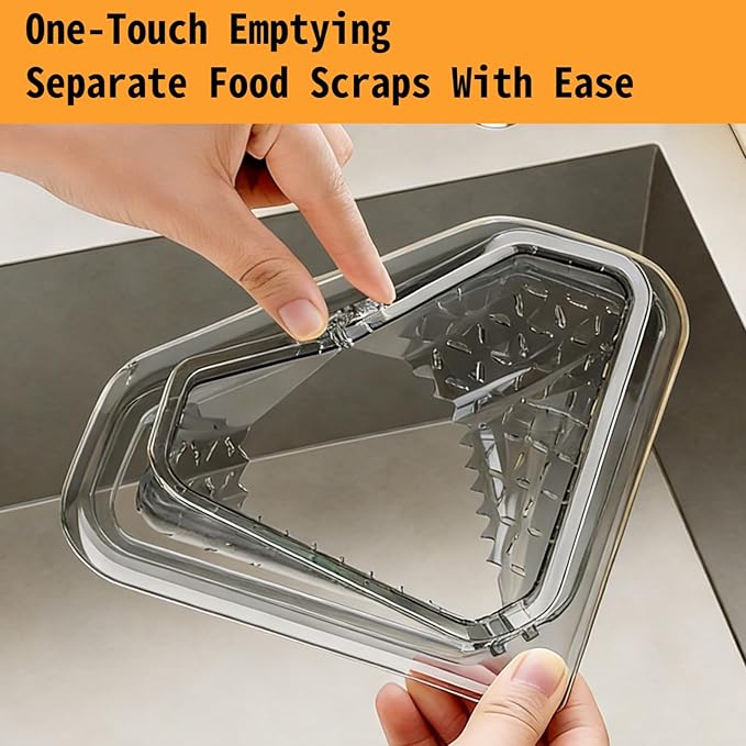 Magnetic Drainage & Filter Basket with Enhanced Durability, Triangular Sink Strainer with Twist-Open Bottom, Right-Angle Kitchen Sink Corner Rack for Draining and Storage, Punch-Free Installation