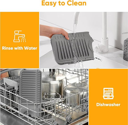 17.7'' Faucet Mat for Kitchen Sink Splash Guard[7° Slope Fast Self-draining][Snap Lock Fit] Folding Kitchen Sink Faucet Mat Splash Guard Kitchen Sink Area Water Splash Guard Behind Faucet Draining Mat