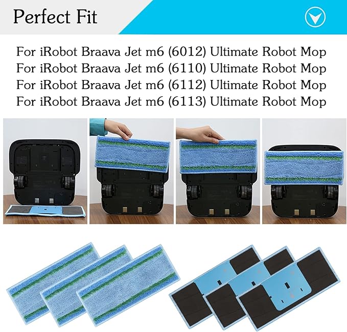12 Pack M6 Mopping Wet Pads for iRobot Braava Jet m6 (6110) (6012) (6112) (6113) Ultimate Robot Mop, Washable and Reusable Microfiber Deep Clean Wet Pads