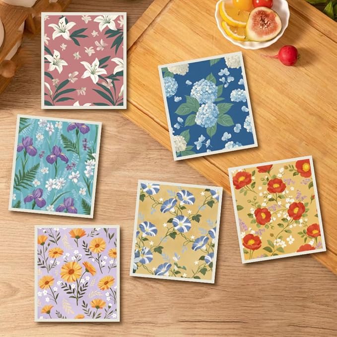 6Pcs 6 Styles Swedish Dishcloths for Kitchen Reusable Quick Drying Sponge 7.7 x 6.8 Inch Countertop Cleaning, Floral Swedish Dish Cloth Absorbent Towels for Dishes Home Tableware Wiping Use