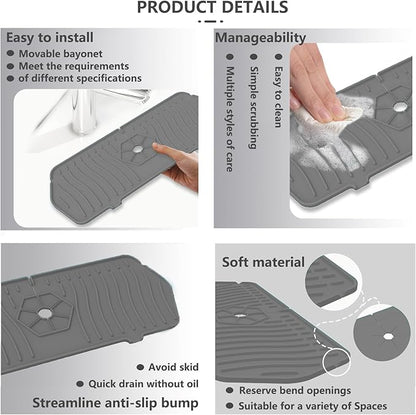 Kitchen Sink Splash Guard 29.7 X 5.7 In, Large Size Kitchen Sink Splash Guard, Silicone Sink Faucet Drying Mat, Faucet Mat Splash Catcher, Multipurpose For Kitchen Sink, Bathroom (Gray)