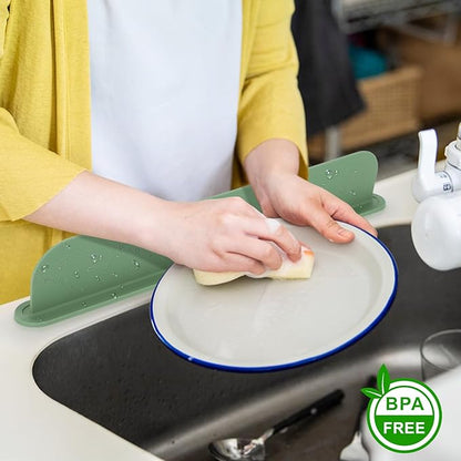 19.3 inch Silicone Sink Splash Guard, Splash Guard for Kitchen Sink Area, Backsplash Protector for Kitchen Countertop & Bathroom Bathtub with Non-Slip Strong Suction, Sage Green