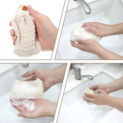 Soap Bag 10 Pcs Natural Sisal Soap Saver Bags Mesh Net Saver Pouch Exfoliating Foaming Drying Soaps Holder Handmade Bag with Drawstring for Bath Shower Massaging and Scrubbing