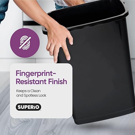 Garbage Cans with Swing Top-Split Lids, 2 Pack | Large Kitchen Trash Cans with Lids | Durable Plastic |Slim & Sturdy Trash Bins | Fingerprint Resistant | 13 Gal / 50 qt / 50 L - Black | Superio