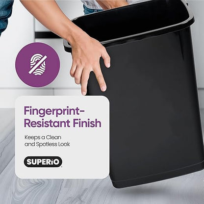 Garbage Cans with Swing Top-Split Lids, 2 Pack | Large Kitchen Trash Cans with Lids | Durable Plastic |Slim & Sturdy Trash Bins | Fingerprint Resistant | 13 Gal / 50 qt / 50 L - Black | Superio