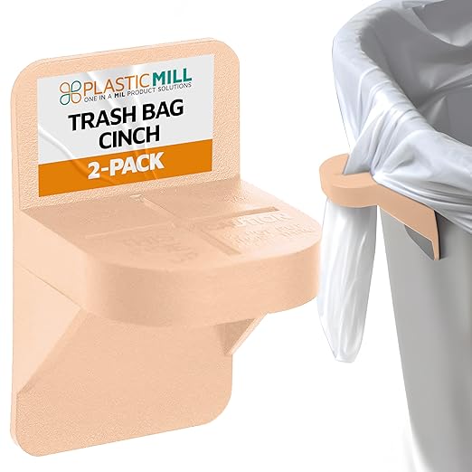 PlasticMill Trash Bags Cinch, Beige, 2 Pack, To Hold Garbage Bags In Place.
