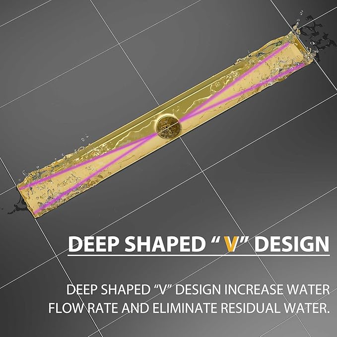 SaniteModar Linear Shower Drain, Shower Drain Gold 36 inch with Removable Grate,Brushed 304 Stainless Steel Shower Drain Include Hair Strainer,Adjustable Leveling Feet