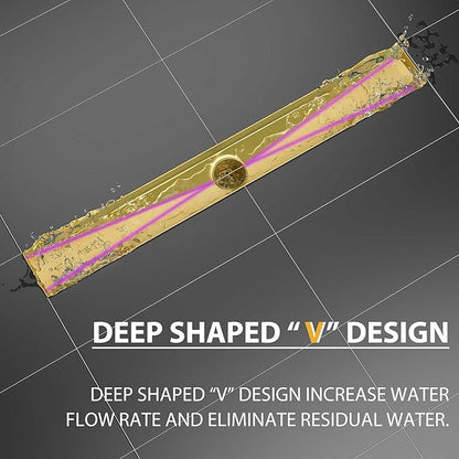 SaniteModar Linear Shower Drain, Shower Drain Gold 36 inch with Removable Grate,Brushed 304 Stainless Steel Shower Drain Include Hair Strainer,Adjustable Leveling Feet