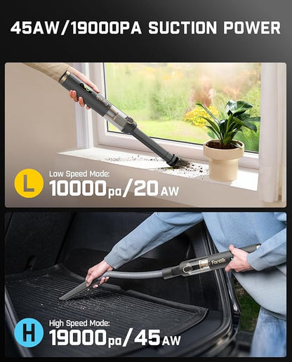 Fanttik Slim V10 APEX Cordless Car Vacuum, 4-in-1 Portable Mini Handheld Vac, 19kPa Suction Power, Upgraded Smart Digital Display, 2 Suction Modes for Small Jobs, Car, Office Desk, Keyboards (Gray)
