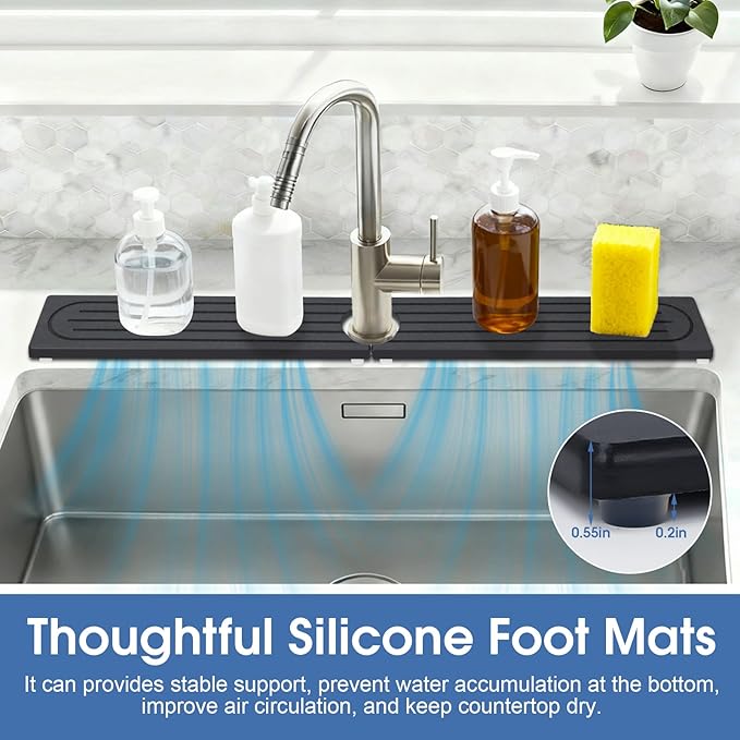 Stone Faucet Mat for Kitchen Sink, Water Absorbing Stone Faucet Splash Guard for Bathroom Counter, Stays Put, Super Absorbent Diatomite Fast Drying, Prevent Moisture for Kitchen Bathroom Counter