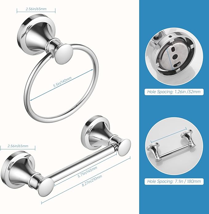 RUMOSE Toilet Paper Holder and Hand Towel Ring Polished Chrome Wall Mount Bathroom Hardware Accessories 2 PCS Set Flexible Pivoting Toilet Tissue Roll Holder and Towel Hanger, Stainless Steel