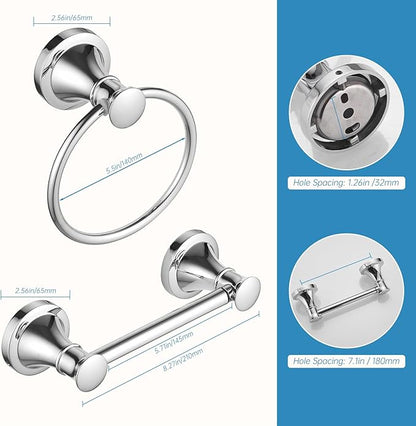 RUMOSE Toilet Paper Holder and Hand Towel Ring Polished Chrome Wall Mount Bathroom Hardware Accessories 2 PCS Set Flexible Pivoting Toilet Tissue Roll Holder and Towel Hanger, Stainless Steel