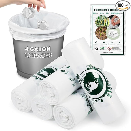 100 Count 4 Gallon Small Biodegradable Trash Bags, 20L Leakage-Free Compost Garbage Bags for Bathroom, Kitchen, Office, Bedroom and Restaurant