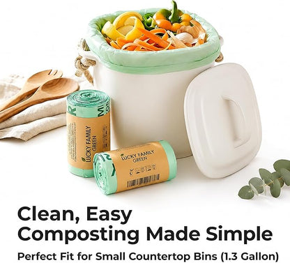 Compostable Trash Bags for Kitchen Compost Bins – 1.3 Gallon Small Compost Bags for Countertop Bin, Green Compostable Bags, BPI Certified ASTM D6400, Leak-Resistant Food Waste Bags (50 Count)