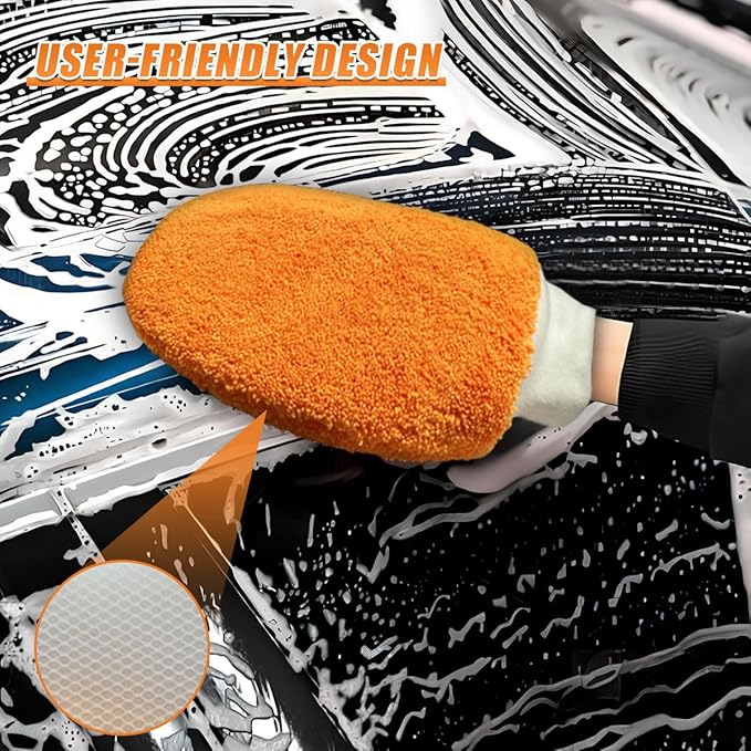 9PCS Car Cleaning Kit, No-Scratch Auto Detailing Tools Set with Wash Mitt, Large Sponge, Wheel Brush, Wax Applicator Pads and Microfiber Towels for Car Interior and Exterior Care (Orange)