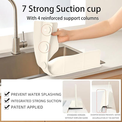 23" Ultra Silicone Sink Splash Guard Released in 2025/Dec,Self-Draining Water Splash Guard for Kitchen Sink,Bathroom and Island,with 3.5" High Splash Guard & 7 Strong Suction Cup (Beige)