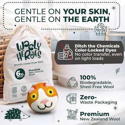 No More Dryer Sheets! XL Wool Dryer Balls 6-Pack, Reusable Laundry Softener & Static Reducer, Eco-Friendly, Long-Lasting, Safe for Sensitive Skin