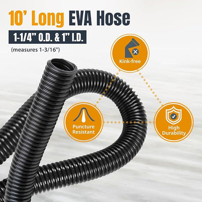 POWERTEC 70510 10 Ft. Vacuum Hose Dust Collection Kit with 5 Fittings, Tapered Reducer and Quick Connect Dust Port Adapter for Woodworking Power Tools, Home and Wet/Dry Shop Vacuums