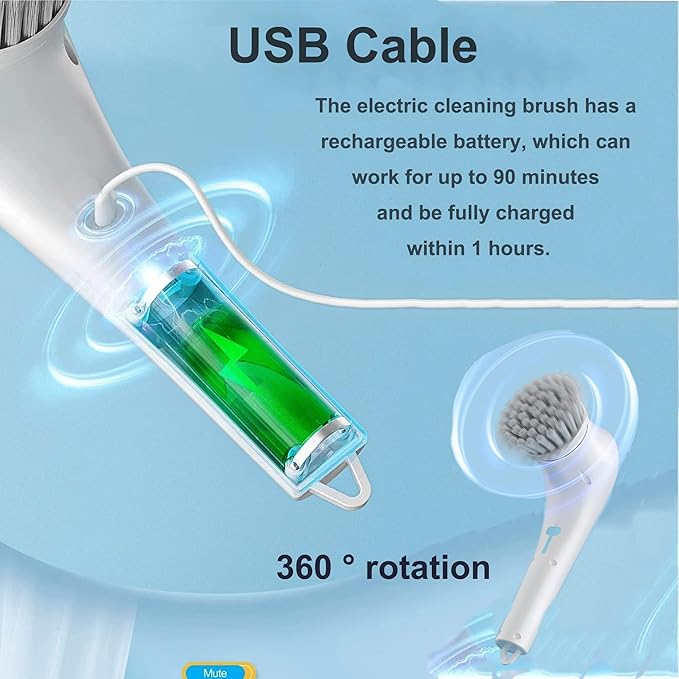 Electric Scrubber, Handheld Cleaning Brush, Includes 5 Replaceable Heads, Bathroom, Kitchen, Floor, Dish, Shoe, Glass - Multifunctional Home Accessory