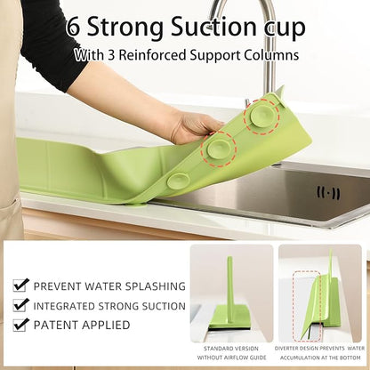 18" Upgraded Silicone Sink Splash Guard Released in 2026,Self-Draining Water Splash Guard for Kitchen Sink,Bathroom and Kitchen Island,with 3.5" High Splash Guard & 6 Strong Suction Cup (Green)