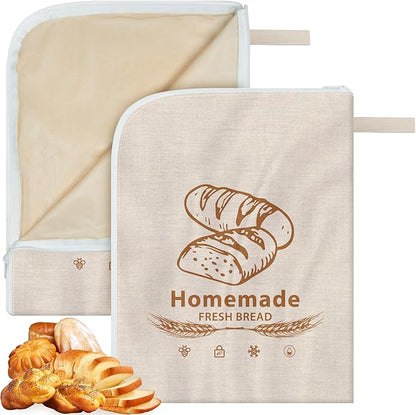 New Wide Zipper Beeswax Bread Bags for Sourdough, Reusable Bread Bags for Homemade Bread, Beeswax Lining Bread Bag for Keep Freshness, 2 Pack, 17x13 Inch