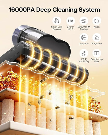 Trucozie Mattress Vacuum Cleaner with 275nm UV-C Light & 149℉ Heat, 16Kpa Powerful Suction Bed Vacuum for Pet Hair & Dander, Smart Dust Sensor, Anion & Aromatherapy, Corded for Bed, Sofa, Couch, Black