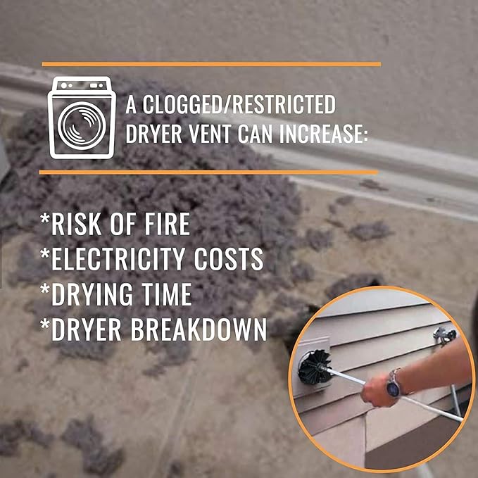 10 Feet Dryer Vent Cleaner Kit, Dryer Duct Cleaning Kit, Includes 8 Flexible Rods, Synthetic Brush Head, Flexible Lint Remover