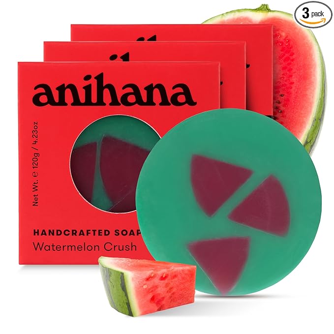 ANIHANA Handcrafted Soap 3 Pack with Coconut Oil, Gentle Cleansing Paraben Free Cruelty Free Refreshing Watermelon Crush Scent 4.23 oz each