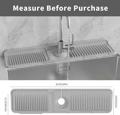 WAFT YEARN 24X5 Inch Silicone Durable Faucet Mat Kitchen Sink Splash Guard Draining Protector Tray Liner Absorbent Protective Counter Accessories For Sink Kitchen Bathroom Laundry Room Bar & RV Grey