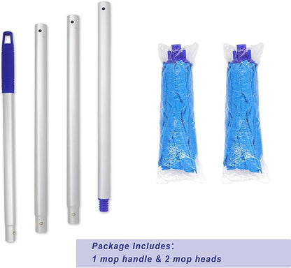 EaseYourDay Mop, One Pole with Two Blue Microfiber Cloth Heads (1 Handle & 2 Mop Heads)