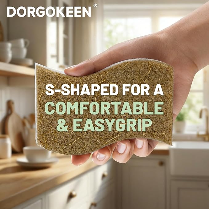 12 Pack Biodegradable Kitchen Dish Sponges, Natural Plant-Based Coconut Fiber and Compostable Cellulose Sponge, Non-Scratch Heavy Duty Scrub Sponges for Non-Stick Cookware, Kitchen Household Cleaning