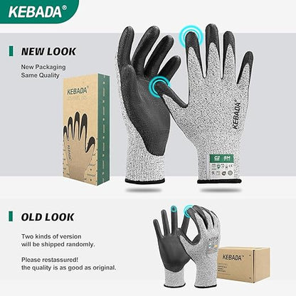 Kebada C2 Cut Resistant Gloves, ANSI A2, PU-Coated Work Gloves with Grip, Touchscreen Compatible, Ideal for Safety Protection & Anti-Cut Tasks, 12 Pairs, Small