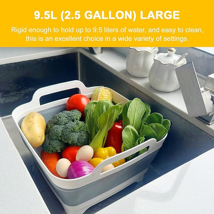 Collapsible Dish Basin & Sink Tub with Drain Plug – 2.4 Gal Baby Bottle Wash Basin, Bottle Washing Bin for RV, Camping, Kitchen | Collapsible Water & Bottle Basin (Grey)