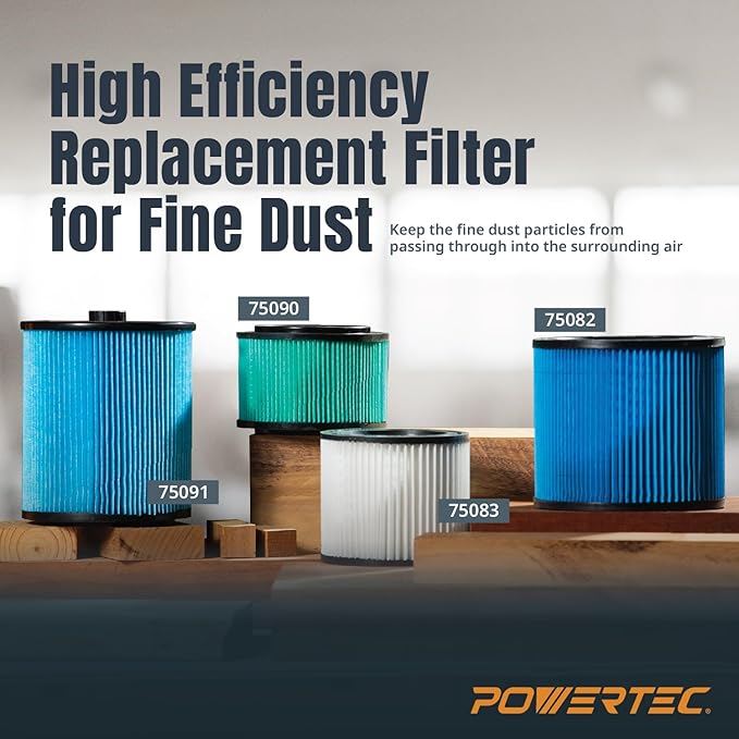 POWERTEC 90304 Cartridge Filters 4PK for Shop Vac, 90333, 90350, 9030433 Type U Replacement Filters, Fits Shop-Vac Most 5 Gallon and Above Wet/Dry Vacuum Cleaners (75082-P4)