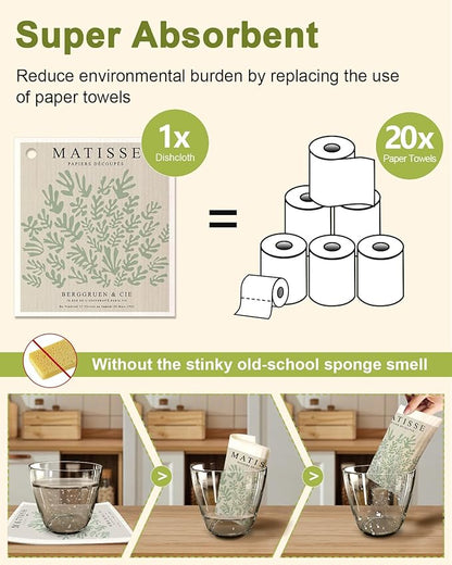 Miss Adola 6 Pack Swedish Dishcloths for Kitchen - Reusable Dish Cloths for Washing Dishes Absorbent Cute Funny Kitchen Towels Cleaning Sponge, Green Artist