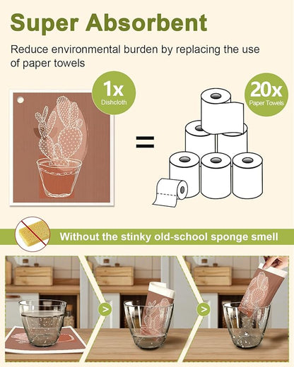Miss Adola 6 Pack Swedish Dishcloths for Kitchen - Reusable Dish Cloths for Washing Dishes Absorbent Cute Funny Kitchen Towels Cleaning Sponge, Sunrise