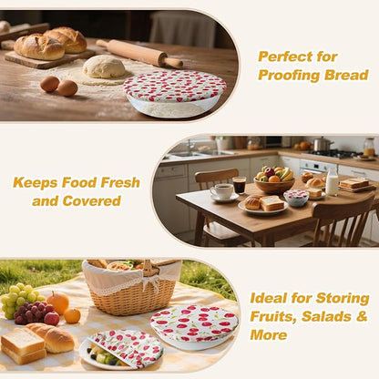4PCS Reusable Beeswax Bowl Covers for Bread Proofing, Washable Sourdough Proofing Covers, Elastic Cotton Dish Domes for Food Storage