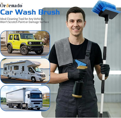 Ordenado 56" Car Wash Brush with Long Handle - Car Cleaning Brush with Soft Bristle & Squeegee, Scratch-Free Car Cleaning Mop Kit for Washing Exterior & Snow, Universal for RV Boat Truck SUV Blue