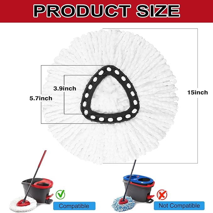 4Pcs Mop Head Replacements,Spin Mop Replacement Head Compatible with Cedar Easywring 1-Tank System Including Machine Washable & Easy to Replace,2 Spin mop Replacement Heads,1 Brush Head and 1 Base