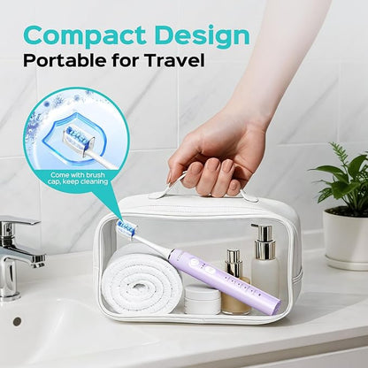 COSLUS C30 Electric Toothbrush for Adults & Kids: 3 Intensities & 5 Modes for Effective Yet Gentle Ultra-Clean Feel, 2 Types of Heads for Gentle & Daily Care, Travel & Family Use, Purple, 1PC