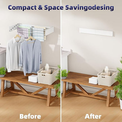 ZMBESUP Wall Mounted Drying Rack 31.5 Inch White, Foldable Retractable Clothes Drying Rack for Laundry Room Organization, Heavy Duty Space Saving Laundry Rack for Apartment Bathroom, 60lb Capacity